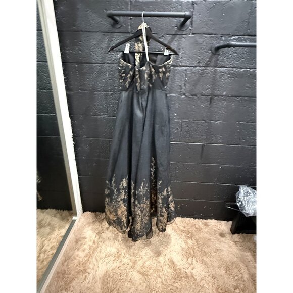 Marchesa Notte Black and Gold Metallic Dress Size 8 - Picture 2 of 3